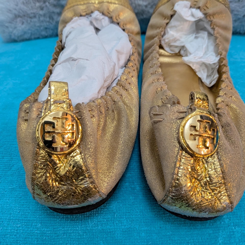 Tory Burch Abbey Metallic Flats Size 11
